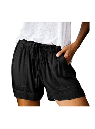 Plus Size Shorts for Women, (M-Size) Summer Casual Drawstring Shorts Athletic Workout Shorts Beach Shorts with Elastic Waist Casual Solid Color Track Shorts Lightweight Shorts with Pockets 
