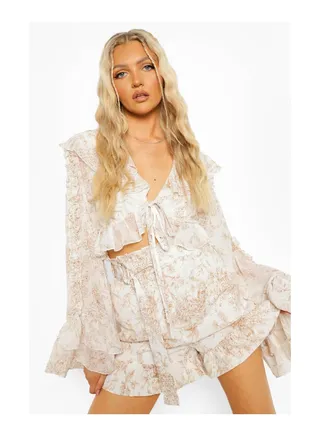 Porcelain Print Belted Shorts 