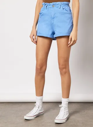 Paperbag Waist Denim Shorts Blue 