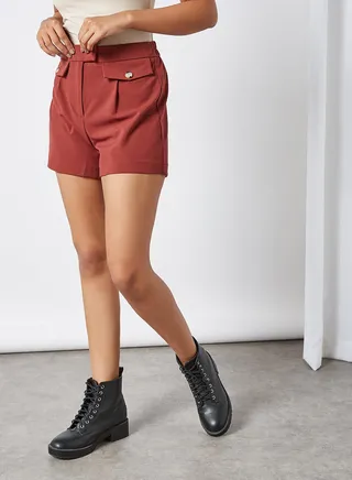 Button Detailed Pocket Safari Style Shorts Sable 