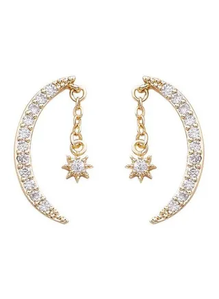 925 Silver Micro Inlaid Zircon Studded Moon Earrings 
