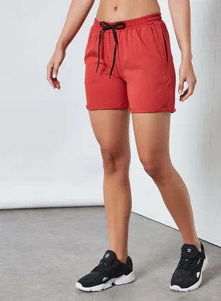 Elastic Waistband Drawstring Mid Rise Shorts Red 