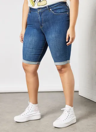 Plus Size Slim Fit Denim Shorts Blue 
