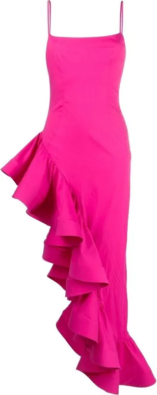Ruffled-Trim Asymmetric Dress