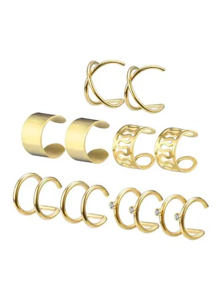 Pair Of 5 Stainless Steel Stone Studded Ear Cuffs 