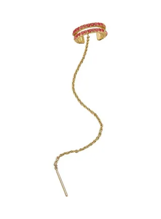 Chain Tassel C Shaped Rhinestone Ear Cuff Clip On Earring 