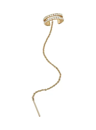 Chain Tassel C Shaped Rhinestone Ear Cuff Clip On Earring 