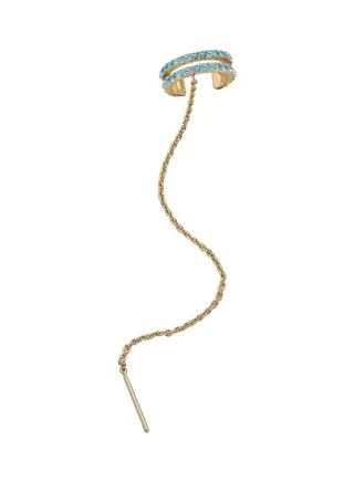 Chain Tassel C Shaped Rhinestone Ear Cuff Clip On Earring 