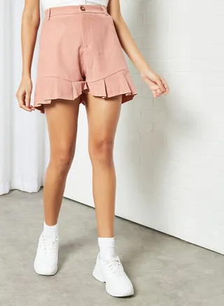 Pleated Hem Shorts Pink 