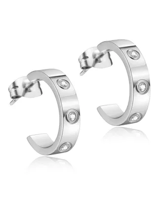 18K gold plated Inlaid rhinestone earrings for men and women C shaped fashion opening ear hoop 