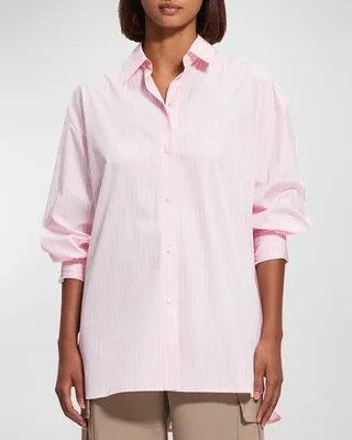 Pinstriped Cotton Oversized Button-Front Shirt