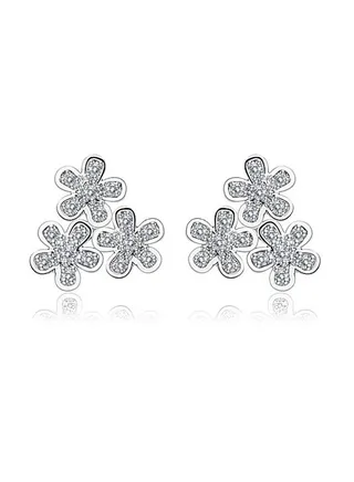 Silver Stud Elegant Flower Inlaid Shiny Zircon Alloy Earrings 