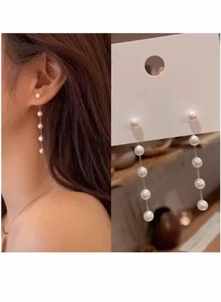 Boho Pearl Drop Dangle Earring Gold Long Tassel Pearl Earrings Tiny Pearl Chain Earrings Vintage Earrings Jewelry for Women and Girls (Gold) 