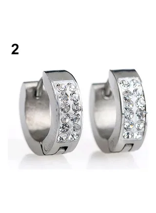 Pair Of 1 Rhinestones Inlaid Titanium Steel Ear Studs 
