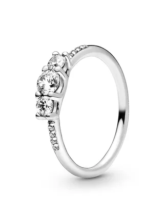 PANDORA Jewelry Clear Three-Stone Cubic Zirconia Ring in Sterling Silver 