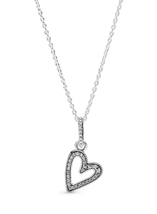 Pandora Jewelry Women's Hand Painted Heart Necklace Sterling Silver Formula Crystal Zirconia 