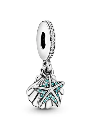 PANDORA Jewelry Starfish and Sea Shell Dangle Cubic Zirconia Charm in Sterling Silver 