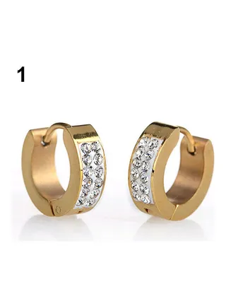 Pair Of 1 Rhinestones Inlaid Titanium Steel Ear Studs 