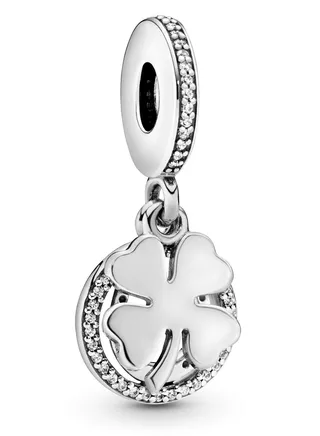 PANDORA Jewelry Lucky Four Leaf Clover Dangle Cubic Zirconia Charm in Sterling Silver 