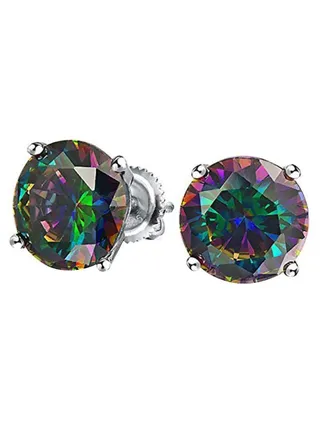 Rhodium Plated Sterling Silver Cubic Zirconia Studded Stud Earrings 