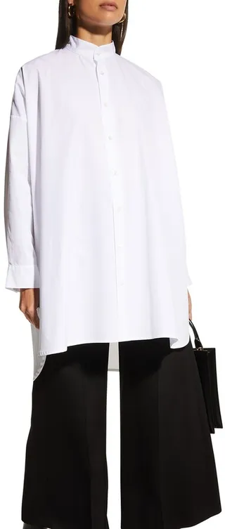 Wide A-Line Collarless Classic Shirt (Long Plus Length)
