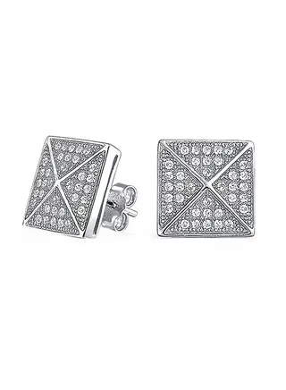 925 Sterling Silver Pyramid Stud Earrings With Cubic Zirconia 