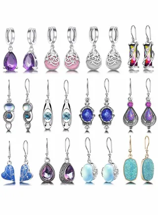 12 Pairs Of Teardrop Crystal Dangle Earrings 