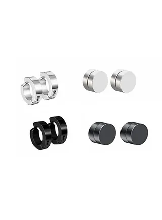 Men's Ear Clip 4-Pair Clip On And Hoop Earrings Set,Hoop Earring Studs Clip On Metal Ear Jewelry Non-piercing Clip on Earrings Unisex Men Women 