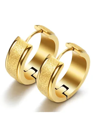 Stainless Steel Mens Womens Hoop Frosted  Earrings Hypoallergenic 