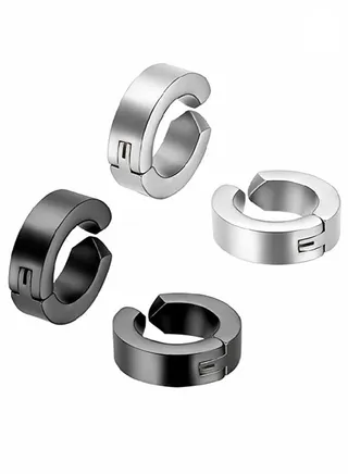 Men's Ear Clip, 2 Pair of Hinged Hoop Earrings, Hoop Earring Studs Clip On Metal Ear Jewelry Non-piercing Clip on Earrings Unisex Men Women 