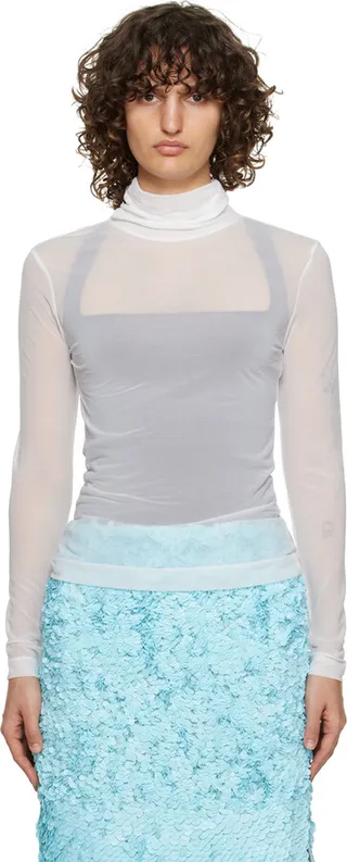 Dries Van Noten White Semi-Sheer Turtleneck