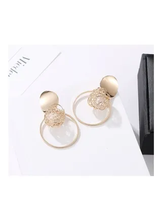 Hollow Skein Pearl Earrings Metal Circle Pendant Earrings 