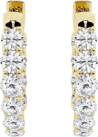Yellow Gold Lab Created Diamond Hoop Earrings - 2.00 ctw