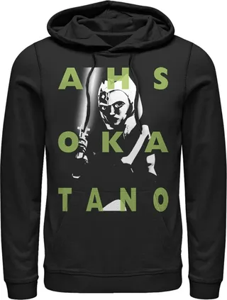 Men's Star Wars: The Clone Wars Ahsoka Tano Text Overlay Pull Over Hoodie - Black - 2X Large