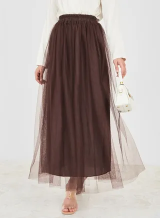 Mesh Insert A-Line Maxi Skirt 