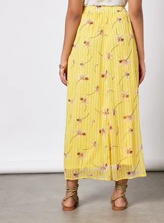 Floral Print Maxi Skirt Yellow 