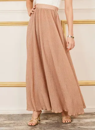 Shimmer Pleated Knitted A-Line Maxi Skirt 