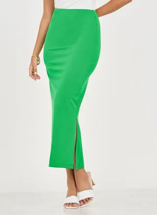 Solid Side Slit Bodycon Skirt 