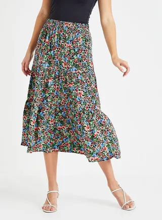 Floral Print Ruffle Hem Maxi Skirt Multicolour 
