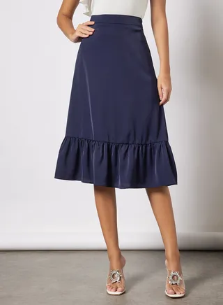 Frill A-line Skirt Navy Blue 