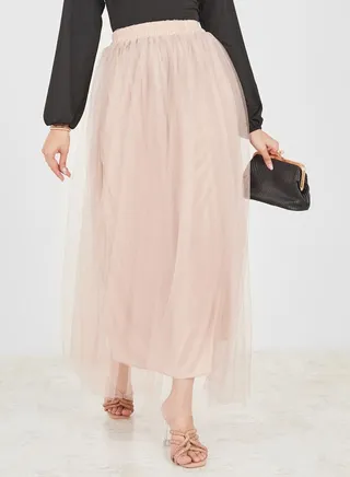 Mesh Insert A-Line Maxi Skirt 