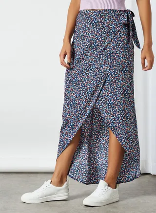 All-Over Print Wrap Skirt Black 