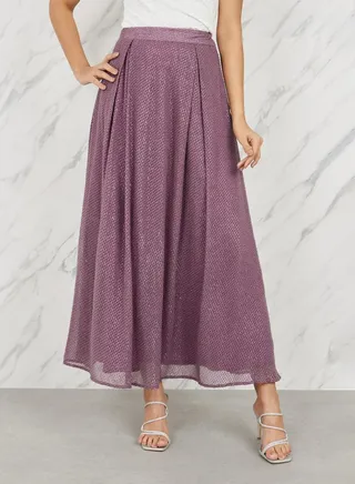 Dobby Textured Bow Pleat A-Line Maxi Skirt
