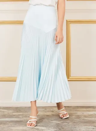 Satin Yoke Pleated A-Line Maxi Skirt