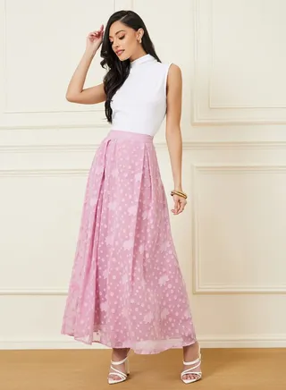 Textured Floral Maxi Skirt 