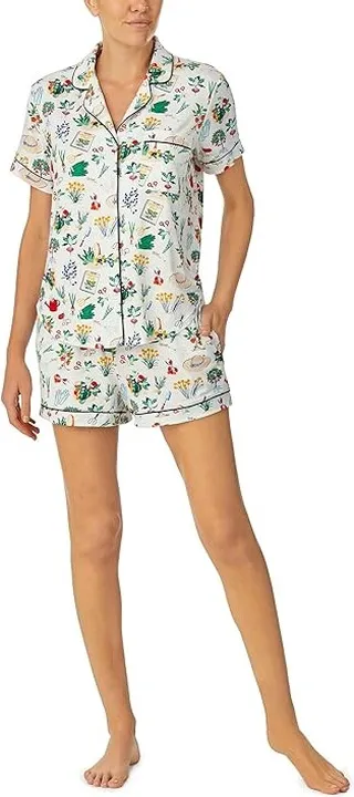Kate Spade New York Short Sleeve Notch Boxer PJ Set (Green Thumb) Women's Pajama Sets