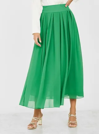 Fold Pleated A-Line Maxi Skirt 
