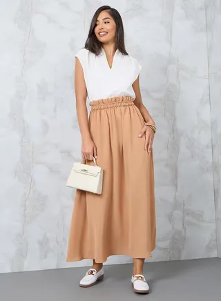 Broad Elasticated Waistband A-Line Maxi Skirt 