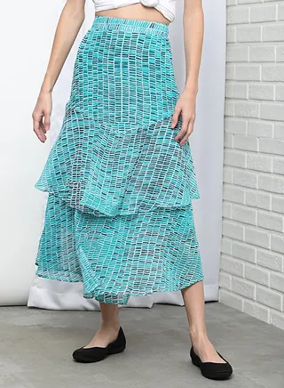 Casual Printed Flared Maxi Skirt Multicolour 