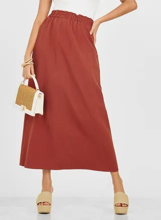 Elastic Waistband Solid A-Line Maxi Skirt 